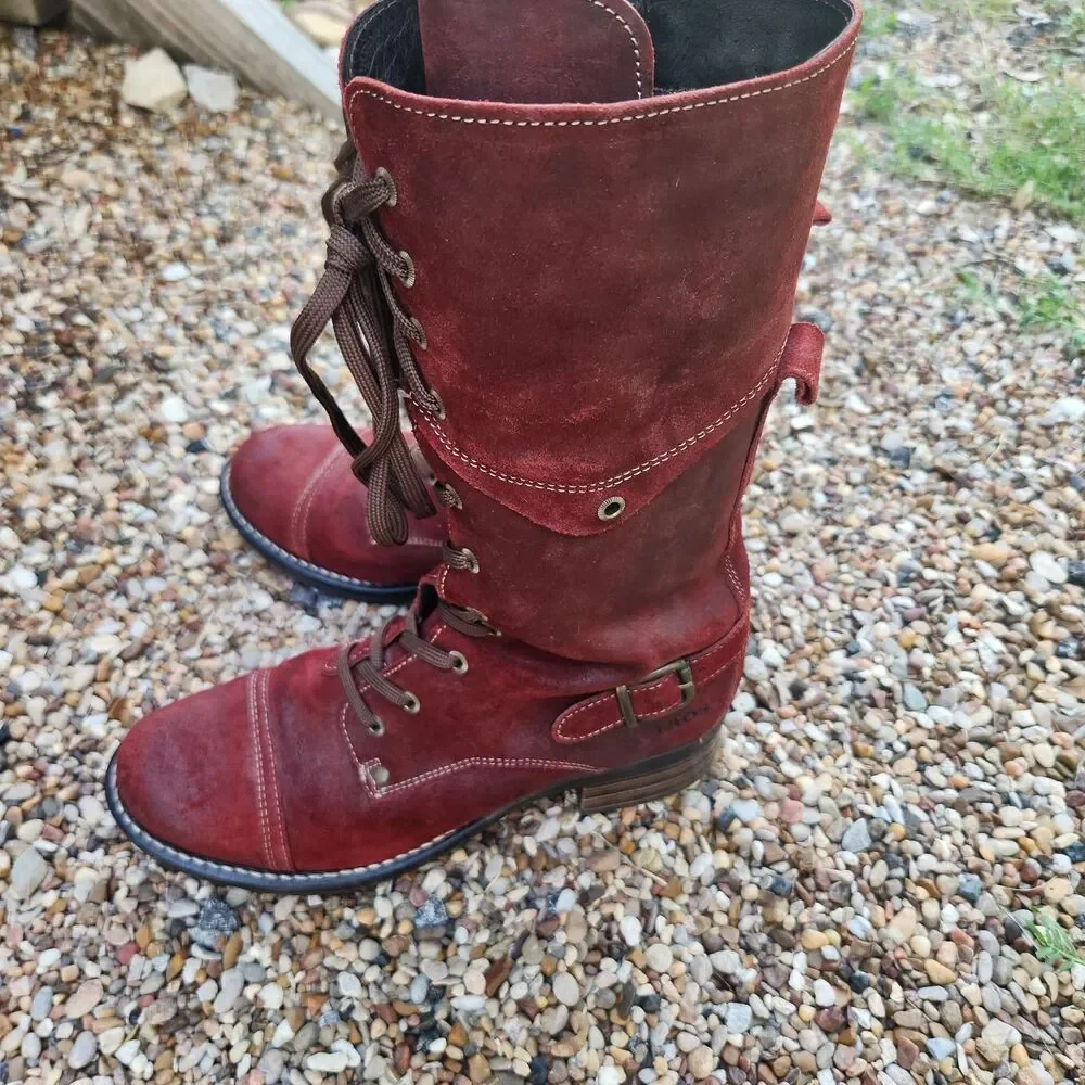 TAOS Tall Crave Red Suede Lace Up Side Zip Boots Women's  US 8 - 8.5 / EU 39 Tag